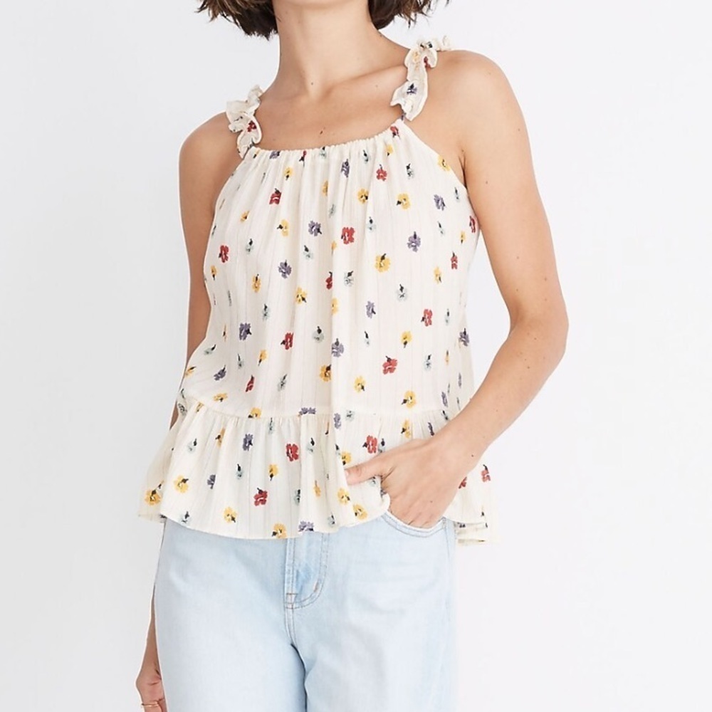 Madewell Ruffle-Strap Cami Top in Metallic-Striped Confetti Floral Size 0 US